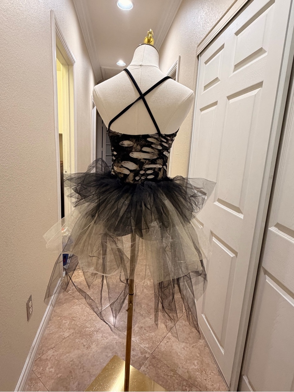 Black Tulle Crisscross Back Chemise with Layered Tulle Skirt